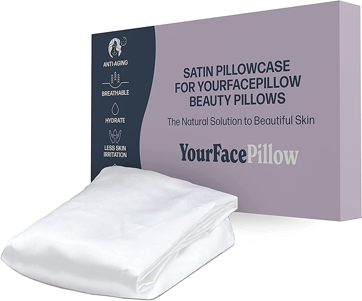 YourFacePillow Satin Pillowcase, Compatible with The YourFacePillow Beauty Pillow, Soft and Cool Satin Pillowcase with Hidden Zipper (Set of 1, White)