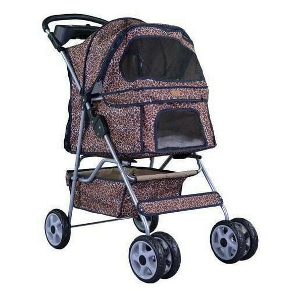 YourPet Leopard Skin 4 Wheel Waterproof Pet Dog Cat Stroller w/Rain Cover