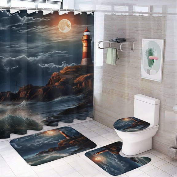 YourPrint 4 Piece Moonlight Beacon Watch Bathroom Set with Mats