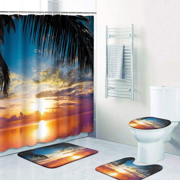 YourPrint 4 Piece Tropical Sunset Fantasy Bathroom Set with Mats