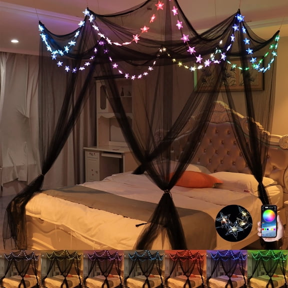 YourPrint Black LED Star Light Bed Canopy