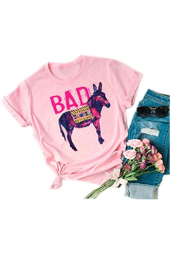 Bad Ass Donkey Funny T-Shirt Women Graphic Shirt Funny Tee (US M, 1-Pink)