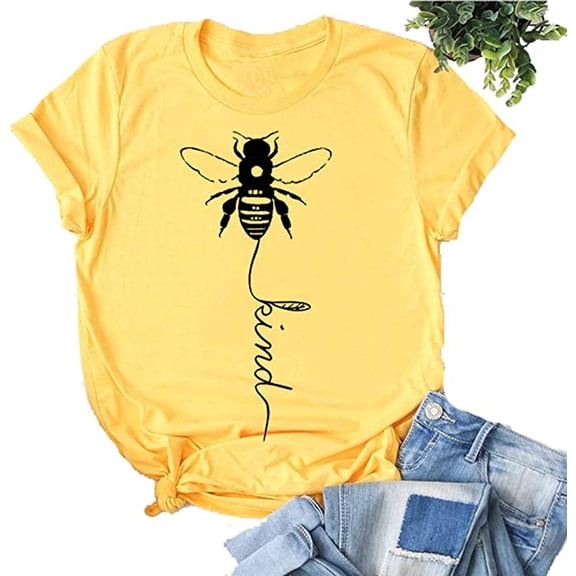 YourTops Women Bee Kind T-Shirt Graphic Shirt (US L, 1-Yellow)