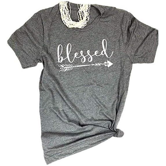 YourTops Women Blessed T-Shirt Christian Shirt (US M, 3-Grey)