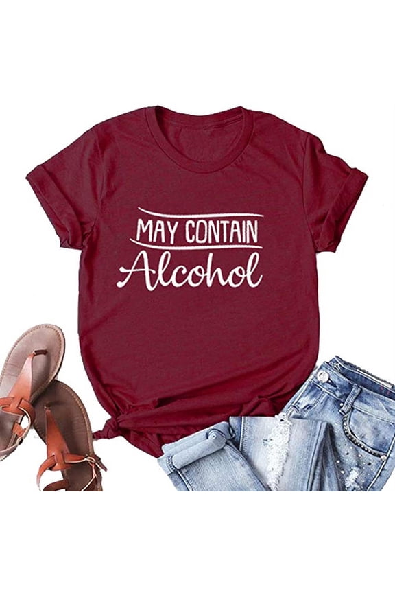 Women May Contain Alcohol T-Shirt (US S, 1-Wine Red)