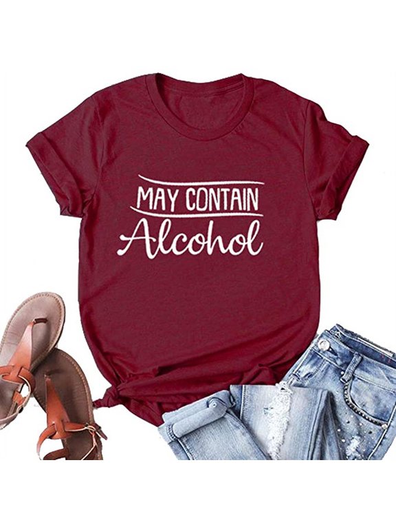 Women May Contain Alcohol T-Shirt (US S, 1-Wine Red)