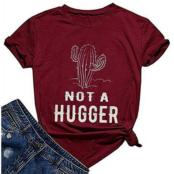 YourTops Women Not A Hugger T-Shirt Cactus Shirt (S, 5-Burgundy)