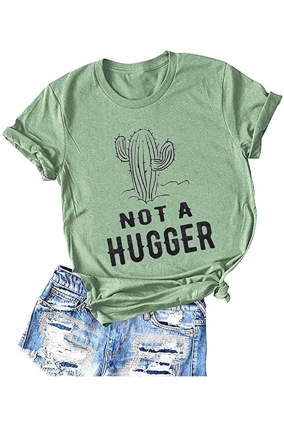 Women Not A Hugger T-Shirt Cactus Shirt (US 2XL, 2-Green)