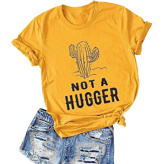 YourTops Women Not A Hugger T-Shirt Cactus Shirt (US M, 1-Yellow)
