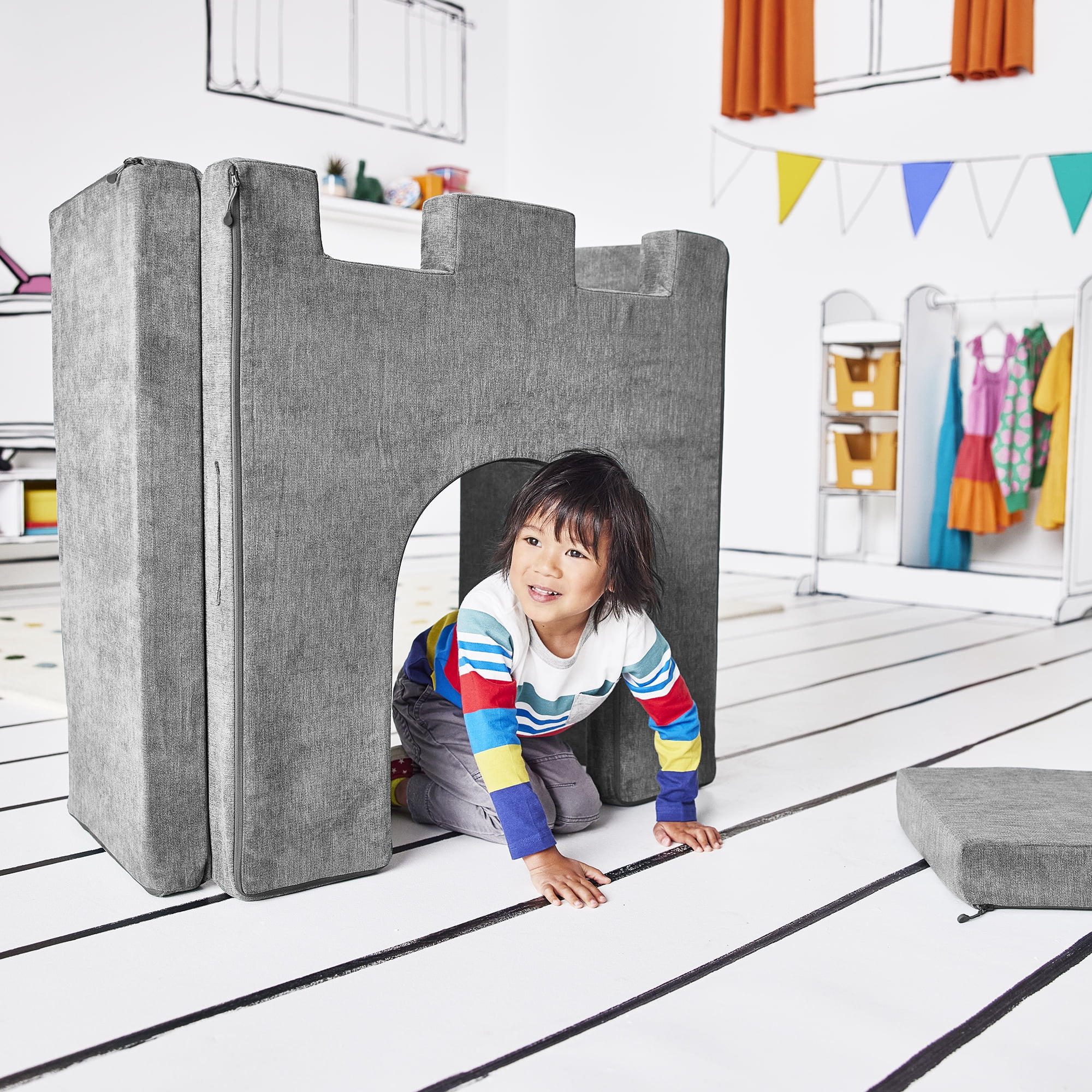Yourigami Buildable Giant Foam Playhouse, 2-Piece Kids and Toddler