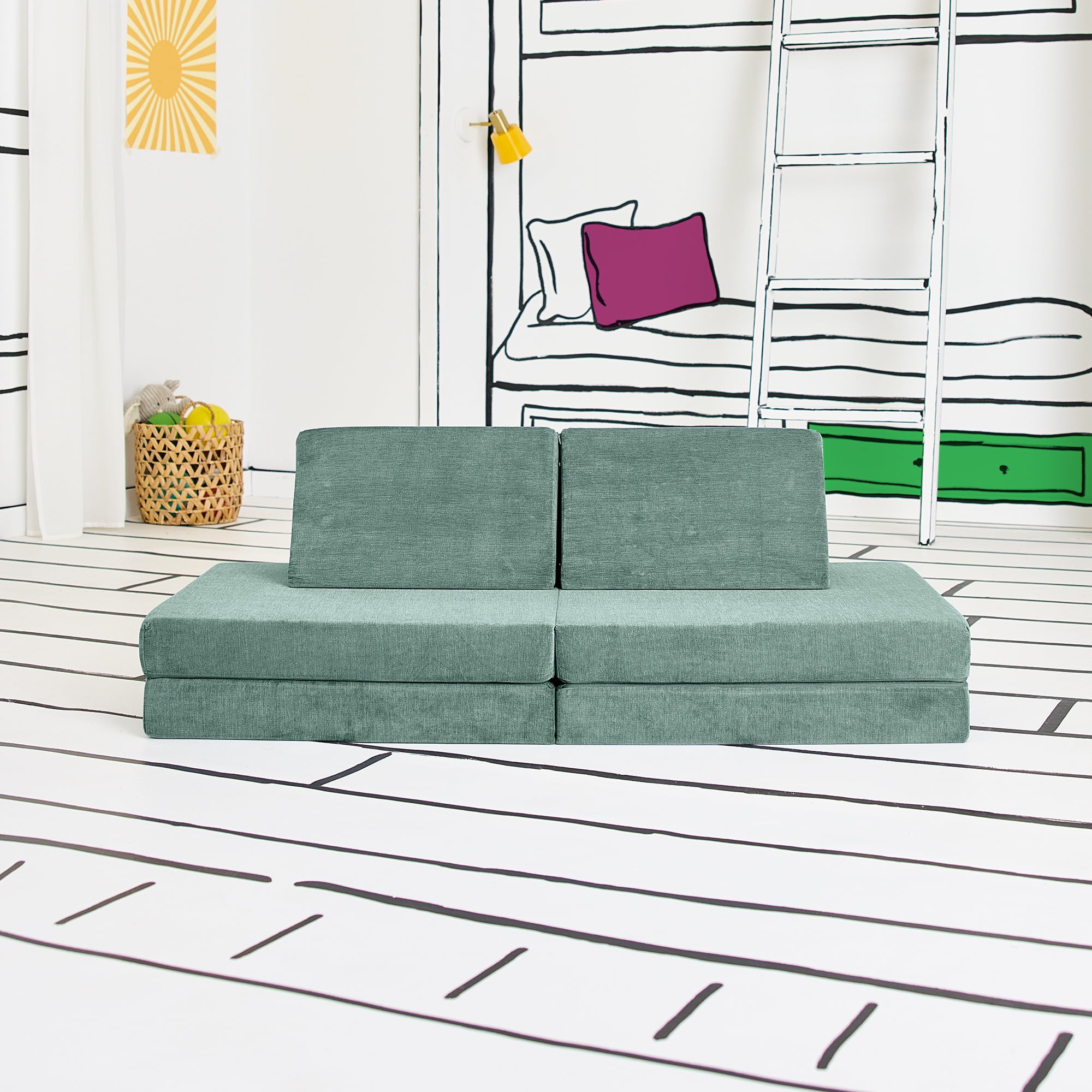 Yourigami Play Lounger, Green Meadows