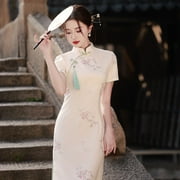 Yourqipao Summer Long Improved Cheongsam Chinese Style Evening Wedding Dress Qipao for Women Party