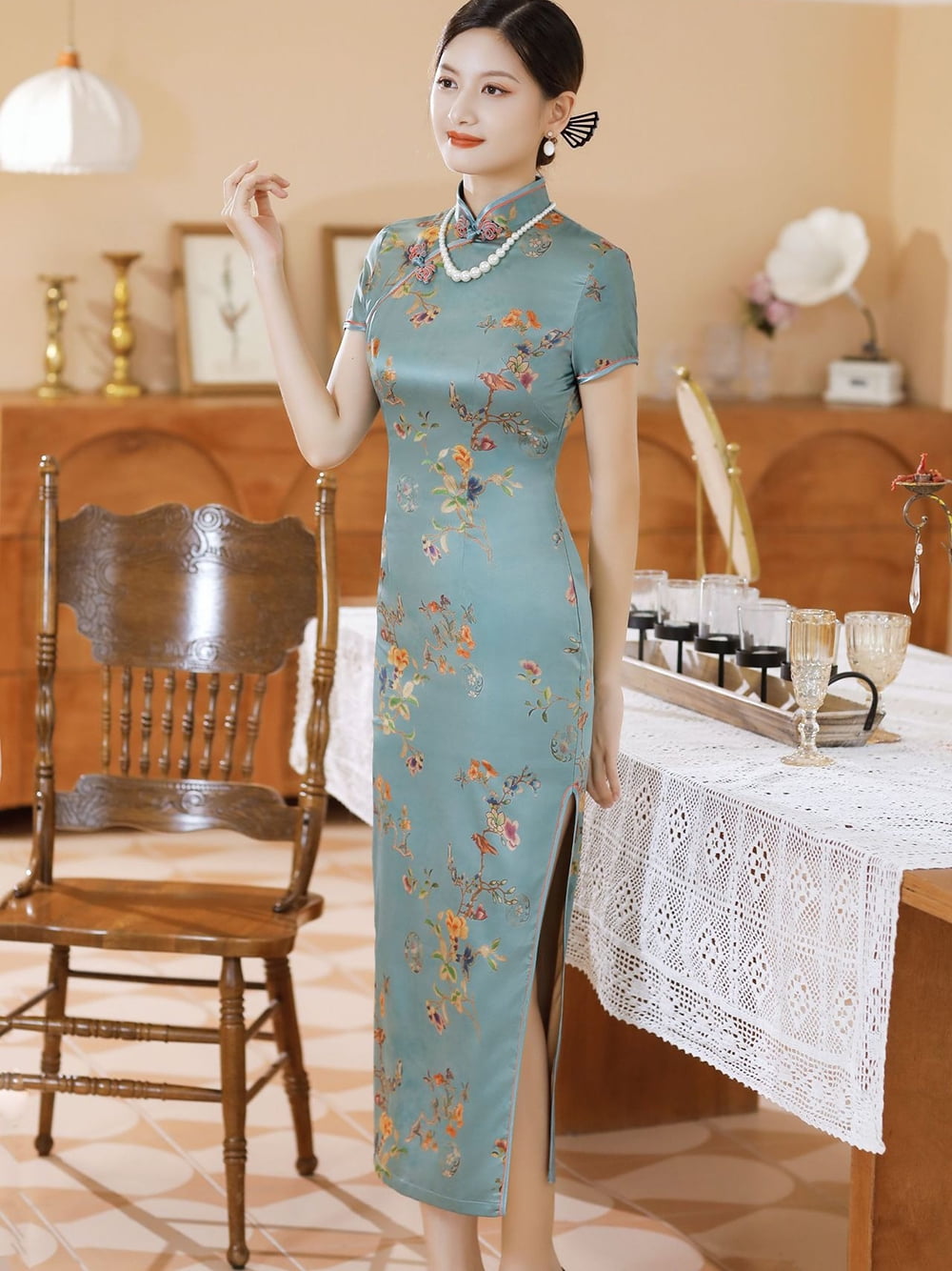 Yourqipao Summer Short Sleeve Long Satin Slim Ecuador | Ubuy