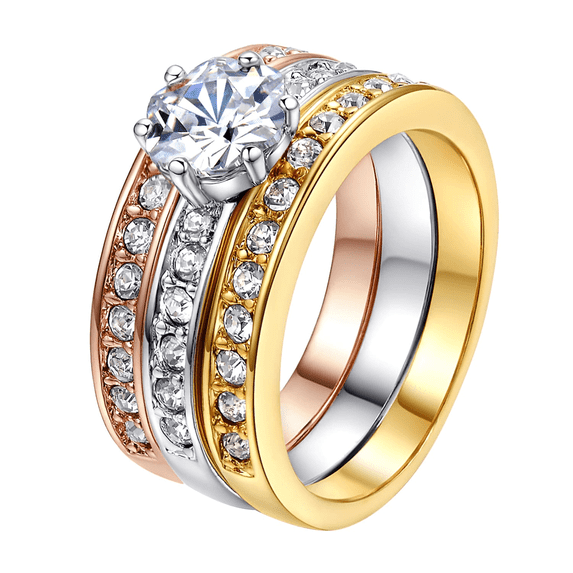 Yoursfs 18K Gold Plated Wedding Rings Sets for Women Multicolor Stackable CZ Eternity Promise Engagement Rings Set Bridal Jewelry (Size 8)