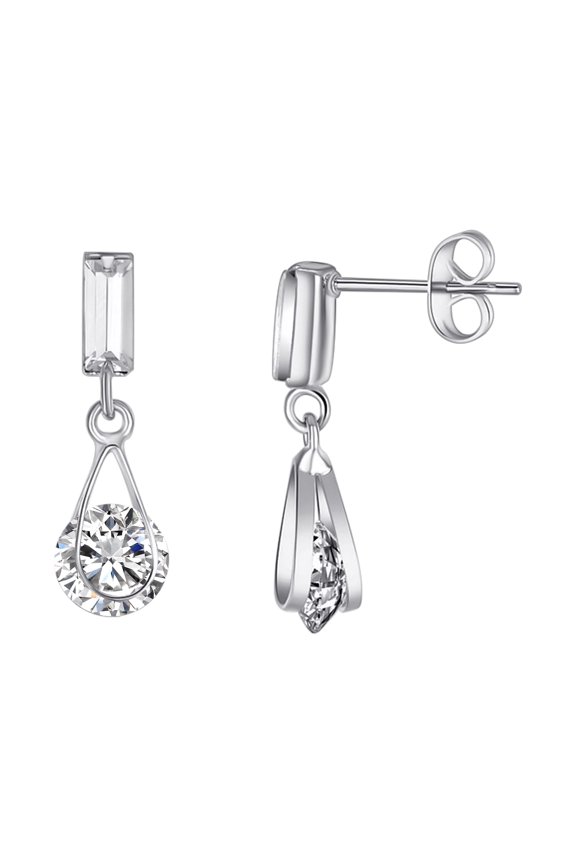 18K White Gold Plated Drop Earrings for Women Cubic Zirconia Earrings with S925 Sterling Silver Post Hypoallergenic Trendy Jewelry