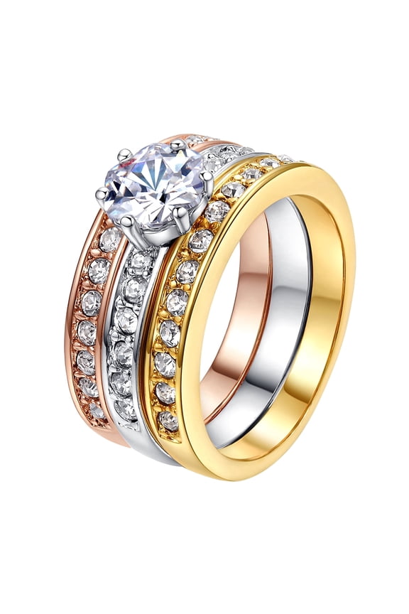 3PCS Multi-color Stackable CZ Rings for Women Gold Plated Sparkly Rhinestone Cubic Zirconia Rings Costume Jewelry (Size 10)