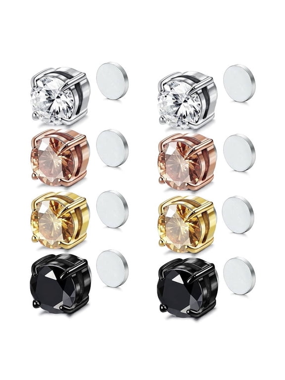 4 Pairs Sets 6mm Zirconia Stud Earrings Multipack Fashion Popular CZ Clip on Earrings for Women and Men Non Pierced