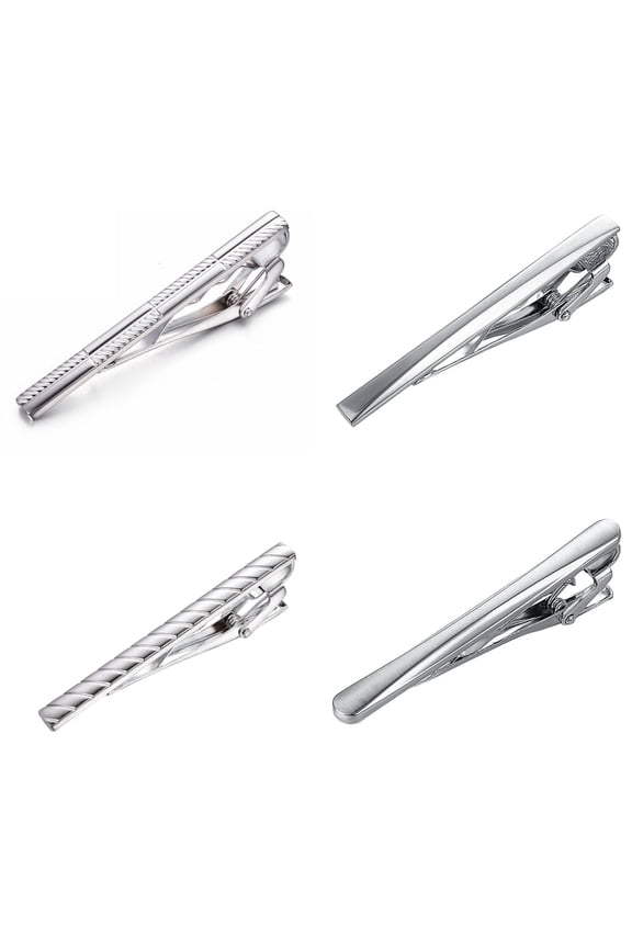 4-Piece Silver Skinny Tie Clips Set for Men 2.2 inch Regular Neckties Stainless Steel Elegant Tie Bar Clip Wedding Business Accessories