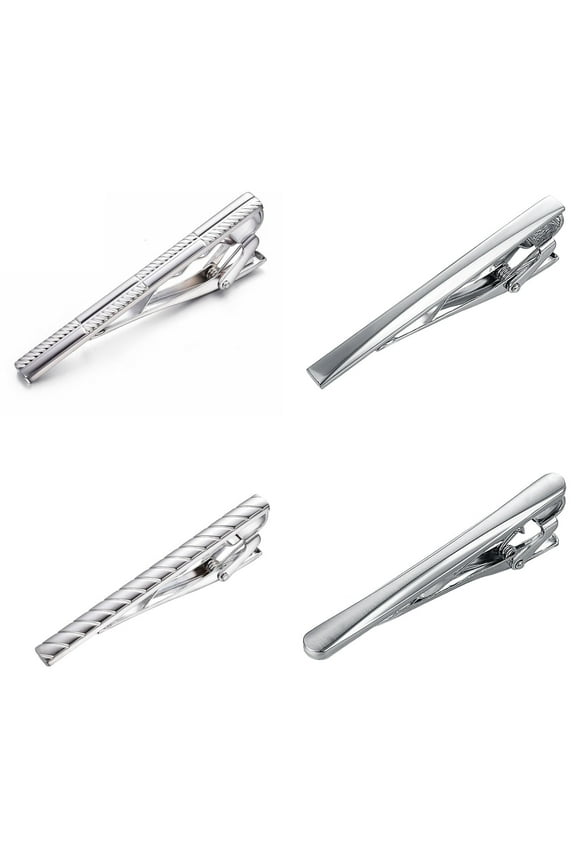 4-Piece Tie Clip Set for Men's Gold Plated Silver Tie Bar Clip Father's Day Jewelry Gifts