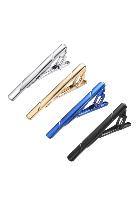 4Pcs Tie Clips Set for Men Tie Bar Tins Silver Black Gold Blue Regular Skinny Necktie Wedding Business Tie Clip