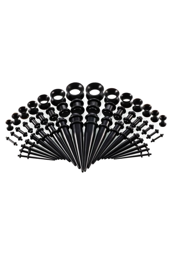 50-Piece Ear Gauge Stretch Kit, Acrylic Tapers and Plugs, Silicone Tunnels, Ear Gauges, Body Piercing Jewelry