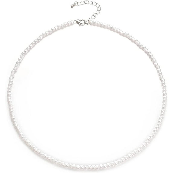 Yoursfs 6mm Pearl Necklace for Women Round Small Faux White Pearl Strand Necklace Jewelry Wedding Gifts, 17.7” + 2” Extender