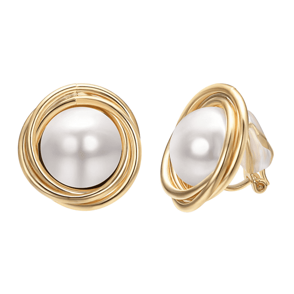 Yoursfs Big Round Pearl and Gold Clip on Earrings for Women Gold Plated Hypoallergenic Non Pierced Earrings Ivory Faux Pearl Earring Jewelry Gifts