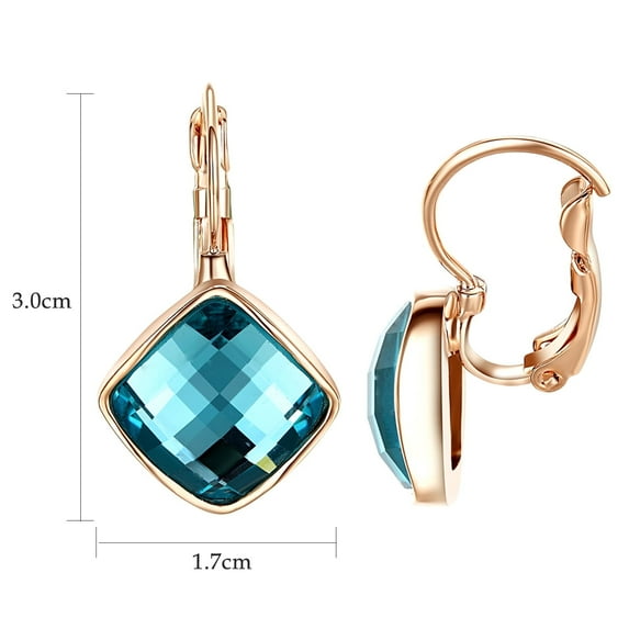 Yoursfs Blue Cubic Zirconia Drop Earrings For Women White Gold Plated Austrian Crystal Black Leverback Earrings Fashion Jewelry