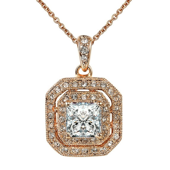 Yoursfs Crystal Square Necklace for Women Vintage Pendant Necklaces Rose Gold Plated Jewelry Gifts