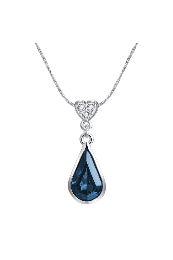 Classic Blue Zirconia Birthstone Teardrop Pendant Sapphire Necklace For Women 18K Platinum Gold Plated Chain Jewelry Gift For Mother Wife Girlfriend