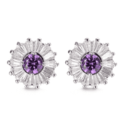 Yoursfs CZ Stud Earrings for Women Hypoallergenic White Gold Plated Purple Crystal Earring Pierced Ears Jewelry Gift