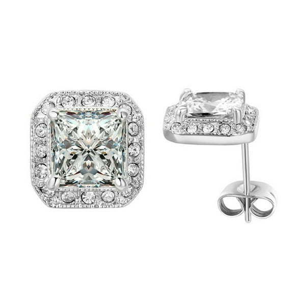 Yoursfs CZ Stud Earrings for Women Wedding Pierced Ears Bridesmaid Gifts Square Shape Earrings Gift