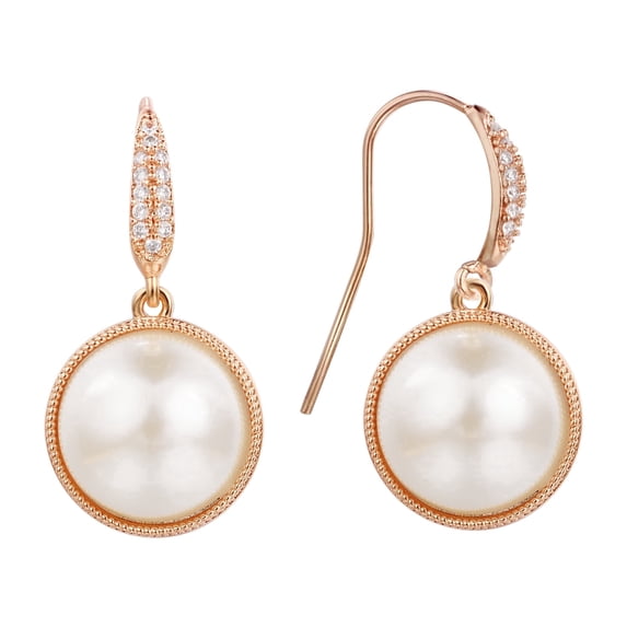 Yoursfs Pearl Dangle Earrings for Women Gold Plated Round Pearl and Cubic Zirconia Earring Fishhook Drop Earrings for Bridesmaid Bride Gifts
