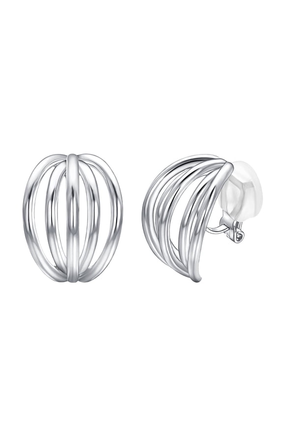 Claw Clip-on Earrings For Women White Gold Plated Simple Non Pierced Fashion Clip Stud Silver Earring Jewelry