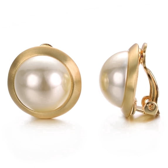 Yoursfs Gold Pearl Clip On Earrings for Women Faux Ivory Pearl Earring Clip on 18K Gold Plated Non Pierced Ears Prom Wedding Jewelry