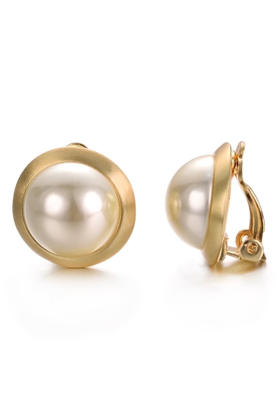 Clip On Earrings For Women Faux Ivory Pearl Earring Round Gold Plated Non Pierced Ears Wedding Jewelry