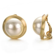 Yoursfs Clip On Earrings For Women Faux Ivory Pearl Earring Round 18K Gold Plated Non Pierced Earrings Wedding Jewelry