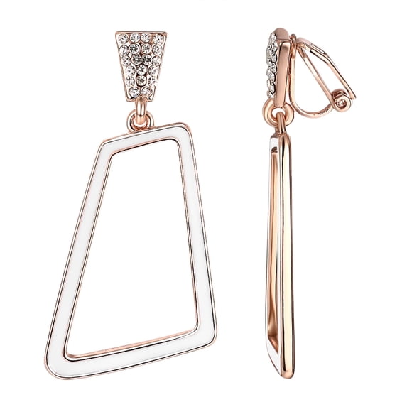 Yoursfs Clip On Earrings For Women White Enamel Non Pierced Earrings 18K Gold Plated Geometric Earring