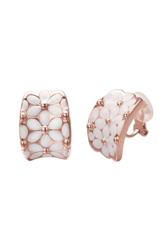 White Flower Clip On Earrings For Women Rose Gold Plated Elegant Non Pierced Wedding Earrings Trendy Jewelry