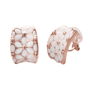 Yoursfs White Flower Clip on Earrings for Women Rose Gold Plated Chunky Elegant Non Pierced Clip Earrings Trendy Jewelry