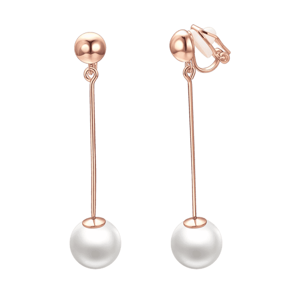 Yoursfs Long Dangle Pearl Earrings Gold Plated Wedding Prom Elegant Dangling Faux Pearl Clip on Earrings for Women Non Pierced Ears Jewelry Gifts