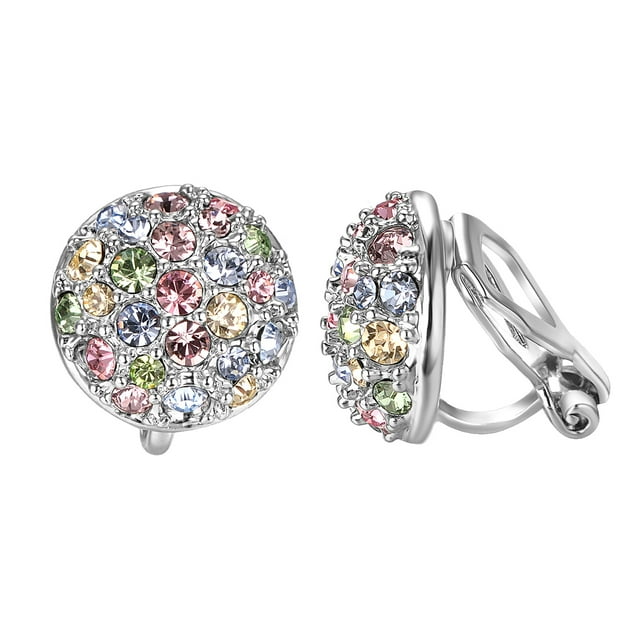 Yoursfs Clip on Earrings Women 18K Gold Plated Multicolor Crystal Clip