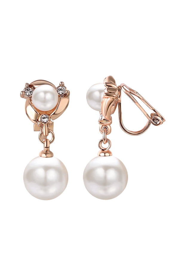 Clip on Pearl Earrings for Women White Double Pearl Dangle Earrings Clip on for Non Pierced Ears Wedding Prom Jewelry Gift