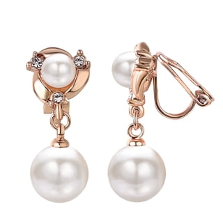 Yoursfs Clip on Pearl Earrings for Women White Simulated Pearls Dangle Earrings Clip on Gold Plated Wedding Prom Jewelry Gift