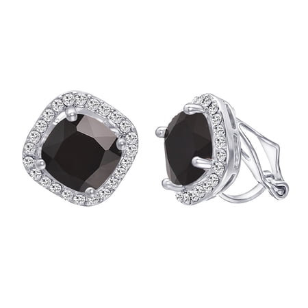 Yoursfs Black Crystal Clip on Earrings for Women Fashion Gold Plated Square Rhinestone Clip Earrings Non Pierced Ears Jewelry Gifts