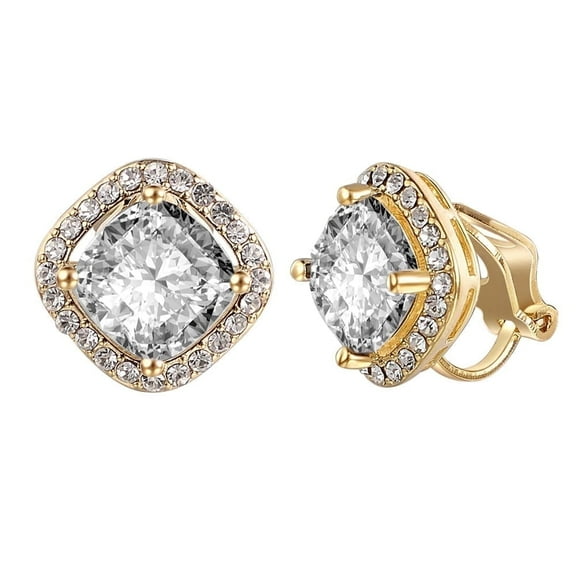 Yoursfs Crystal Clip on Earrings for Women Non Painful Fashion Gold Plated Square Rhinestone Clipon Earrings