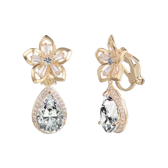 Yoursfs Vintage Crystal Drop Earrings for Women Gold Plated Teardrop Cubic Zirconia Clip on Earrings Non Pierced Earrings Prom Wedding Jewelry Gift