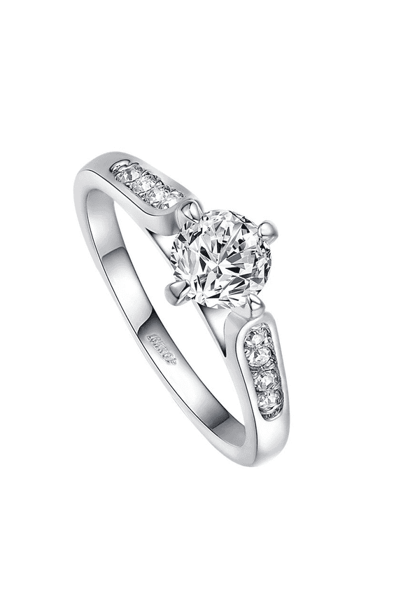 Cubic Zirconia Wedding Ring For Women Silver Plated Classic Prong Setting Round Cut CZ Engagement Rings Trendy Jewelry (Size 9)