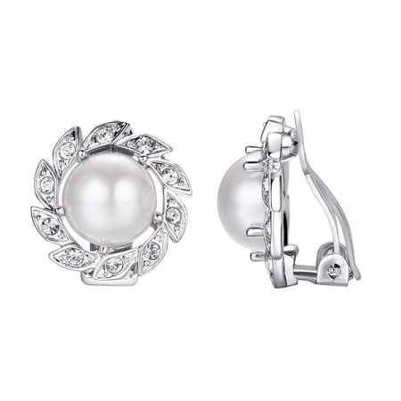 Yoursfs Faux Pearl Clip on Earrings for Women Non Pierced Ear White Gold Plated Clip on Wedding Earring Jewelry Gifts