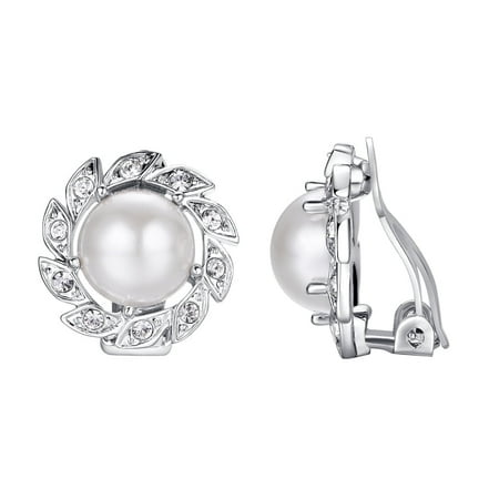 Yoursfs Pearl Clip on Earrings for Woman Non Pierced Ear White Gold Plated Clip on Wedding Earring Jewelry Gifts